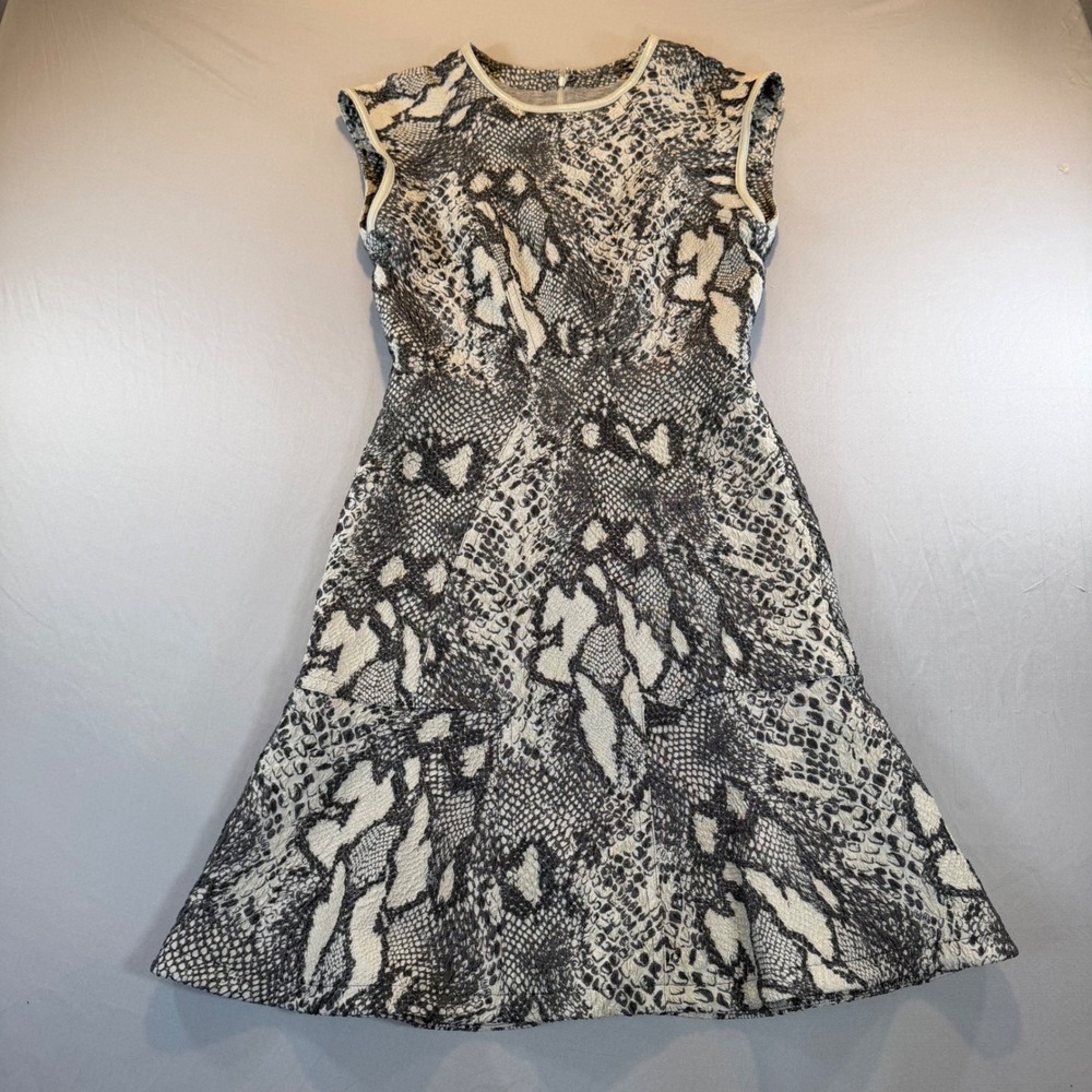Yigal Azrouël Grey Snakeskin‎ Python Print Fit Flare Sleeveless Dress Womens 10